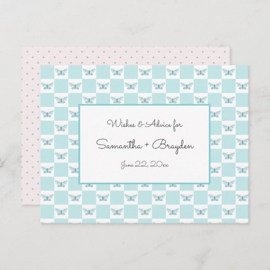 Aquamariner Schmetterling + Dots Babyduschratenkar Hinweiskarte (Vorne/Hinten)