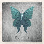 Aquamariner Schmetterling Glasuntersetzer (Vorderseite)