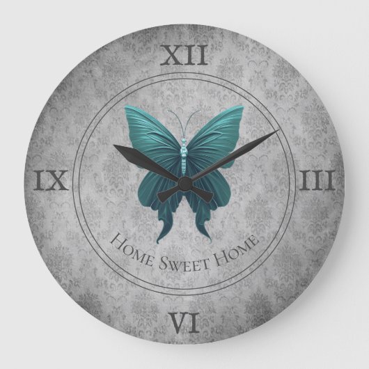 Aquamariner Schmetterling Große Wanduhr (Vorderseite)