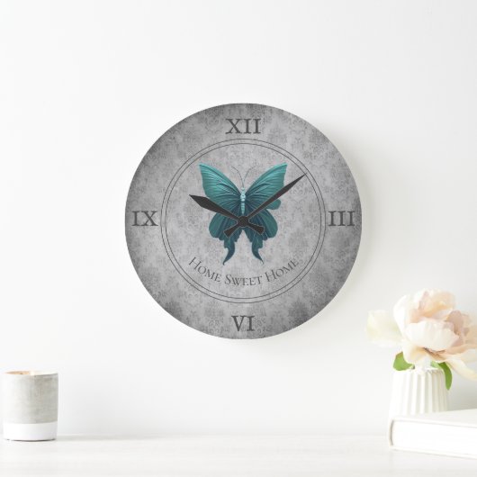 Aquamariner Schmetterling Große Wanduhr (Zuhause)