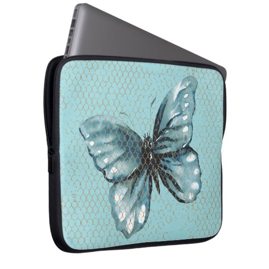 Aquamariner Schmetterling im Kettenverbindungszaun Laptopschutzhülle (Vorne Rechts)