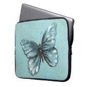 Aquamariner Schmetterling im Kettenverbindungszaun Laptopschutzhülle (Vorderseite Links)