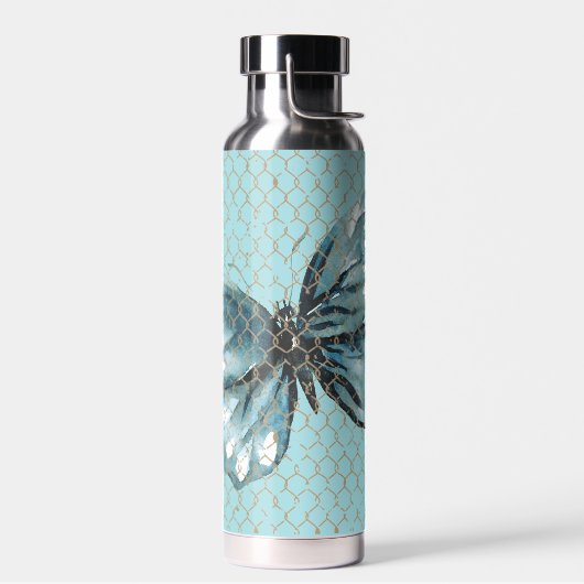 Aquamariner Schmetterling im Zaunmuster Trinkflasche (Links)