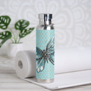 Aquamariner Schmetterling im Zaunmuster Trinkflasche