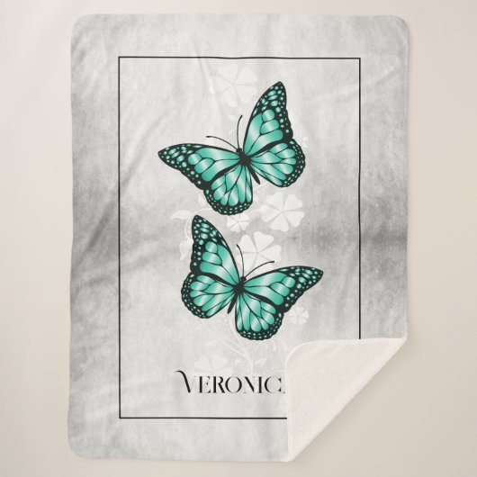 Aquamariner Schmetterling Personalisiert Sherpa Bl Sherpadecke (Vorderseite)