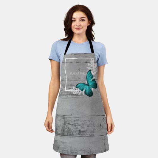 Aquamariner Schmetterling Rustikale Personalisiert Schürze (Getragen)