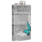 Aquamariner Schmetterling Rustikaler Kolben Flachmann (Rechts)