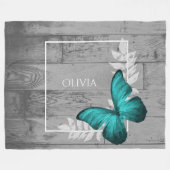 Aquamariner Schmetterling Rustikaler Personalisier Fleecedecke (Vorderseite (Horizontal))