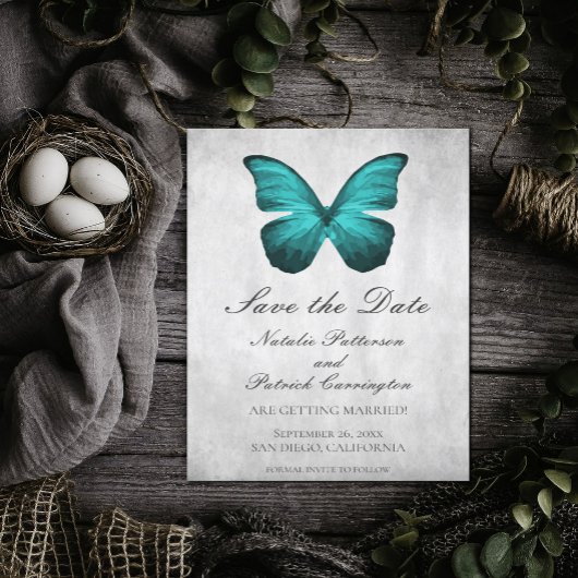 Aquamariner Schmetterling Save the Date einladen Einladung