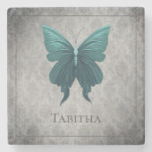 Aquamariner Schmetterling Steinuntersetzer (Vorderseite)