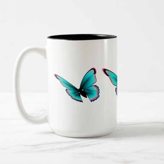 Aquamariner Schmetterling Zweifarbige Tasse (Links)