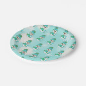 Aquamariner Schneemann und Schneeflocken Weihnacht Pappteller (Schrägansicht)