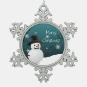 Aquamariner Schneemann Winter Scene Snowflake Orna Schneeflocken Zinn-Ornament (Vorderseite)