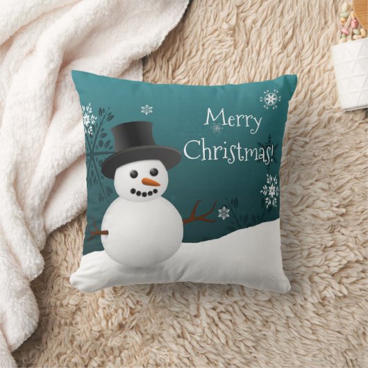 Aquamariner Schneemann Winter Szene Weihnachtsbaum Kissen (Decke)
