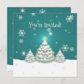 Aquamariner Schneeweihnachtsbaum Einladung (Vorne/Hinten)