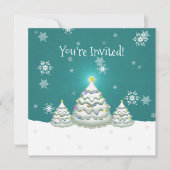 Aquamariner Schneeweihnachtsbaum Einladung (Vorderseite)