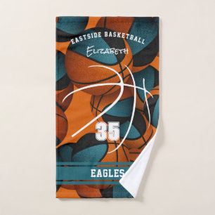 aquamariner schwarzer Basketball-Teamname Handtuch
