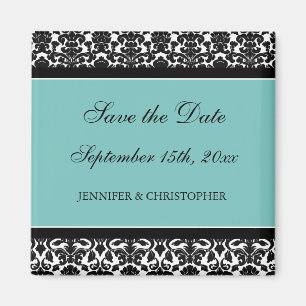Aquamariner schwarzer Damast-Save the Date Magnet