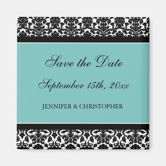 Aquamariner schwarzer Damast Speichern Sie das Dat Magnet (Vorne)