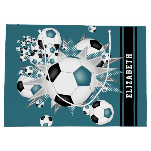 aquamariner schwarzer Fußball-Blowout personalisie Große Geschenktüte (Rückseite)