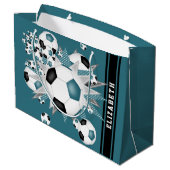 aquamariner schwarzer Fußball-Blowout personalisie Große Geschenktüte (Rückseite Schrägansicht)