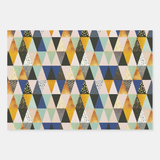 Aquamariner schwarzer goldgeometrischer Polkastrei Geschenkpapier Set (Vorderseite)