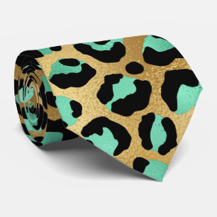 Aquamariner schwarzer Leopardenprint Krawatte