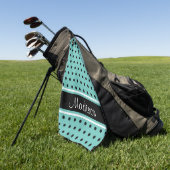 Aquamariner schwarzer Polka-Dot-Strip-Skriptname Golfhandtuch (Gras)