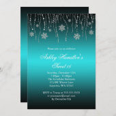 Aquamariner schwarzer Schneeflocke-Bonbon 16 Einladung (Vorne/Hinten)