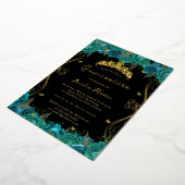 Aquamariner Schwarzer Swirl Scroll Floral Quincean Folieneinladung (Gedreht)