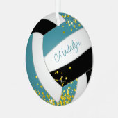 Aquamariner schwarzer Volleyball mit Goldstars Ornament Aus Metall (Vorderseite links)