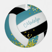 Aquamariner schwarzer Volleyball mit Goldstars Ornament Aus Metall (Vorderseite)