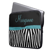 Aquamariner schwarzer Zebra-aquamarines Laptopschutzhülle (Vorderseite Links)