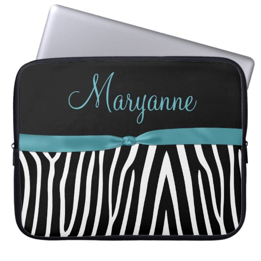 Aquamariner schwarzer Zebra-aquamarines Laptopschutzhülle (Vorderseite)