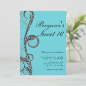 Aquamariner Silber Glitzer Swirl Sweet 16 Geburtst Einladung (Stehend Vorderseite)