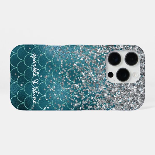 Aquamariner Silber Sparkle Mermaid personalisiert iPhone Hülle (Rückseite (Horizontal))