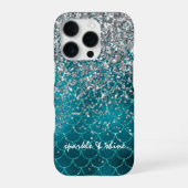 Aquamariner Silber Sparkle Mermaid personalisiert iPhone Hülle (Rückseite)