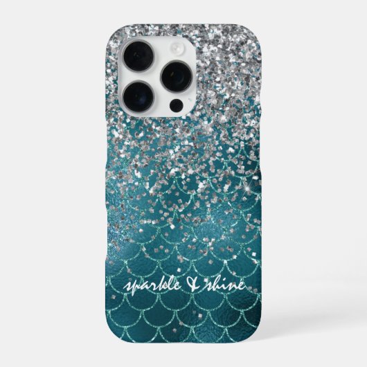 Aquamariner Silber Sparkle Mermaid personalisiert iPhone Hülle (Rückseite)