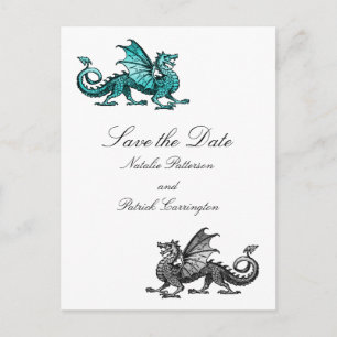 Aquamariner Silberdrache Save the Date Postkarte