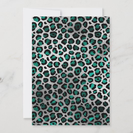 Aquamariner silberfarbener Leopard in Schwarz 40. Einladung (Rückseite)