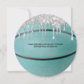 Aquamariner Silberner Tropfen Basketball Einladung (Rückseite)