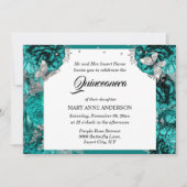 Aquamariner Silberschmetterling, elegante Rose qui Einladung (Vorderseite)