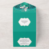 Aquamariner Silberschmetterling, funkelnd, Geburts All In One Einladung (Außenbereich)