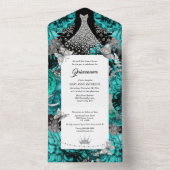 Aquamariner Silberschmetterling, funkelnd, Geburts All In One Einladung (Innen Boden)