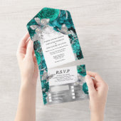 Aquamariner Silberschmetterling Glitzer Rose All In One Einladung (Abreißen)