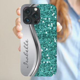 Aquamariner Silbersparkle Glam Bling Personalisier Case-Mate iPhone 14 Hülle
