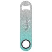 Aquamariner Silver Glitzer Look Ombre Monogram Speed Flaschenöffner (Vorderseite)