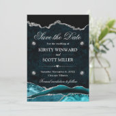 Aquamariner Silver Glitzer Marbour Agate Save the  Date (Stehend Vorderseite)