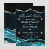 Aquamariner Silver Glitzer Marbour Agate Save the  Date (Vorne/Hinten)