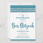 Aquamariner Silver Tallit Bar Mitzvah Bold modern Einladung (Vorderseite)